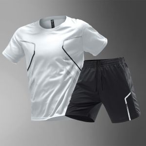 Z1BEE 2025 Mens Summer Sports Set Quick Dry Ice Silk T-Shirt Shorts Gym Running Basketball Badminton Training Fitness Outfit Plus Size