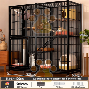 Heavy Duty Steel Large Space Breeding Cage With Detachable Partition Cat Cage With Wheels