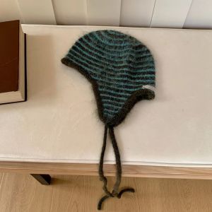 QBHDIA Korean Style Earflap Hat Plush Rabbit Fur Beanie Hat Cozy Cold Proof Lei Feng Cap Girls