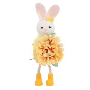 BEIBEI Cartoon Easter Bunny Ornament Colorful Long Legs Flower Rabbit Figurine Cute Soft Plush Easter Bunny Doll Holiday Decor
