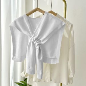 CHAOSON ไหล่เสื้อผู้หญิงปกปลอม ผ้าคลุมไหล่ถักนิตติ้ง เสื้อคลุมแหลม ครีมกันแดดป้องกันแสงแดด ผ้าพันคอสีทึบ สง่างามเรียบหรู ผ้าพันรอบ ผ้าพันคอขนแกะ หญิง/หญิง