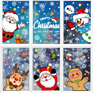 COMBO-Decal trang trí NOEL HÍT TĨNH ĐIỆN -Nhân vật noel đón giáng sinh đáng yêu kèm chữ Merry Christmas (6 tấm)-CDN131