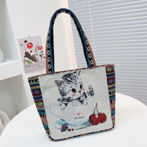 COD Tas Fashion Wanita Kanvas ToteBag Dengan Resleting Tas Bahu Gaya Retro BAG01