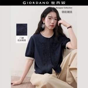 GIORDANO Women Shirt Round Neck Short Sleeve Shirt Casual Stylish Trendy Elegant Comfortable Fashion Classic 18346212