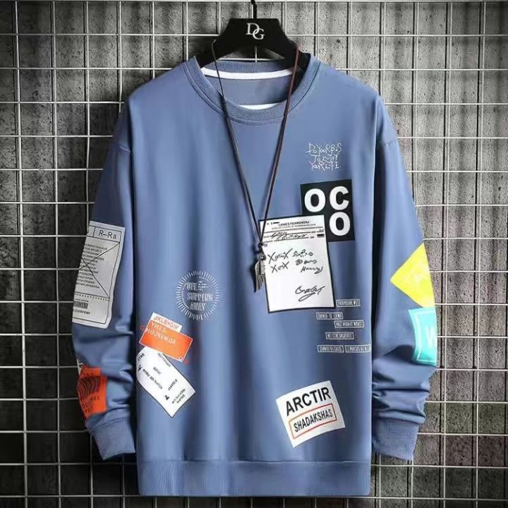 Men's Fashion Printed Round Neck Sweater T-shirt Spring and