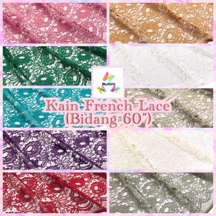 Kain Lace Bunga Plain Bidang 60 And Kain Lining Warna Kosong Plain