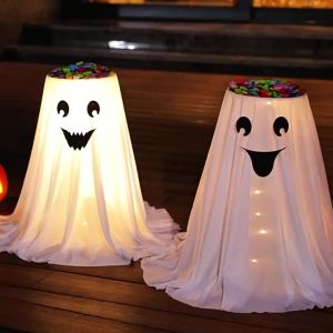 2PCS  Halloween Ghost Candy Bowl Stand Ornament Outdoor Door Decor Trick Or Treat Props Home Party Event Halloween Scene Atmosphere Decoration