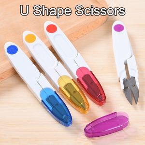 Yarn Shear U Shape Scissors Cloth Beads Jewelry Making Tools Snips Cutter with Cover Holder Trimming Sharp Scissors Sewing Tool 11cm Long Plastic Handle Safety Cover Tailor Sewing Scissors Fabric Thread Embroidery Cutter Portable Snipper (Random Colour)
