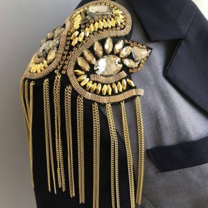 SAVIA Rhinestone Shoulder Board Epaulets Brooch Theatre Armband Jewelry Breastpin Fringe Shoulder Mark Suit