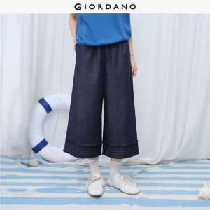 Giordano Women 100% cotton ruffle trim cropped jeans Free Shipping 18426903