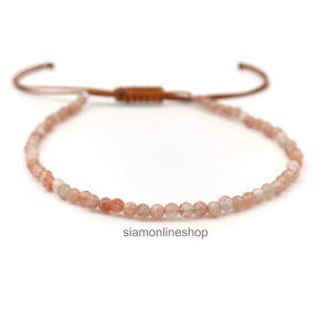Minimalist bracelet - Strawberry quartz stone หินสตรอเบอรี่ควอตซ์ ขนาด 2 3 มม. สร้อยข้อมือ เชือกถัก by siamonlineshop