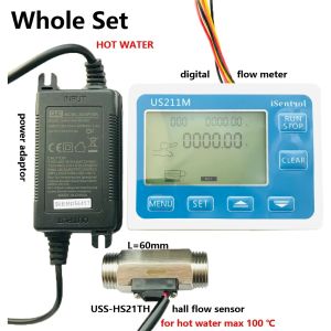 US211M Hot Water Set Digital Water Flow Meter with SUS304 Stainless Steel USS-HS21TH 1-30L/min Hall Water Flow Sensor Reader