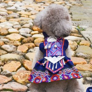 OUTOPEN Adjustable Zhuang Ethnic Style Pet Dress Vintage Imitation Silver Jewelry Pet Cosplay Costume Funny Comfortable Cat Dog Shawl Hat For Small Medium Large Dogs