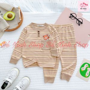 [Siêu Hot] Đồ Bộ Thun Lạnh Dài Tay Cho Trẻ Em Trai Gái 8-18kg Bộ Quần Áo Tay Dài Cho Bé Trai Bé Gái DÀI SỌC GẤU Bé_Xinh_Shop