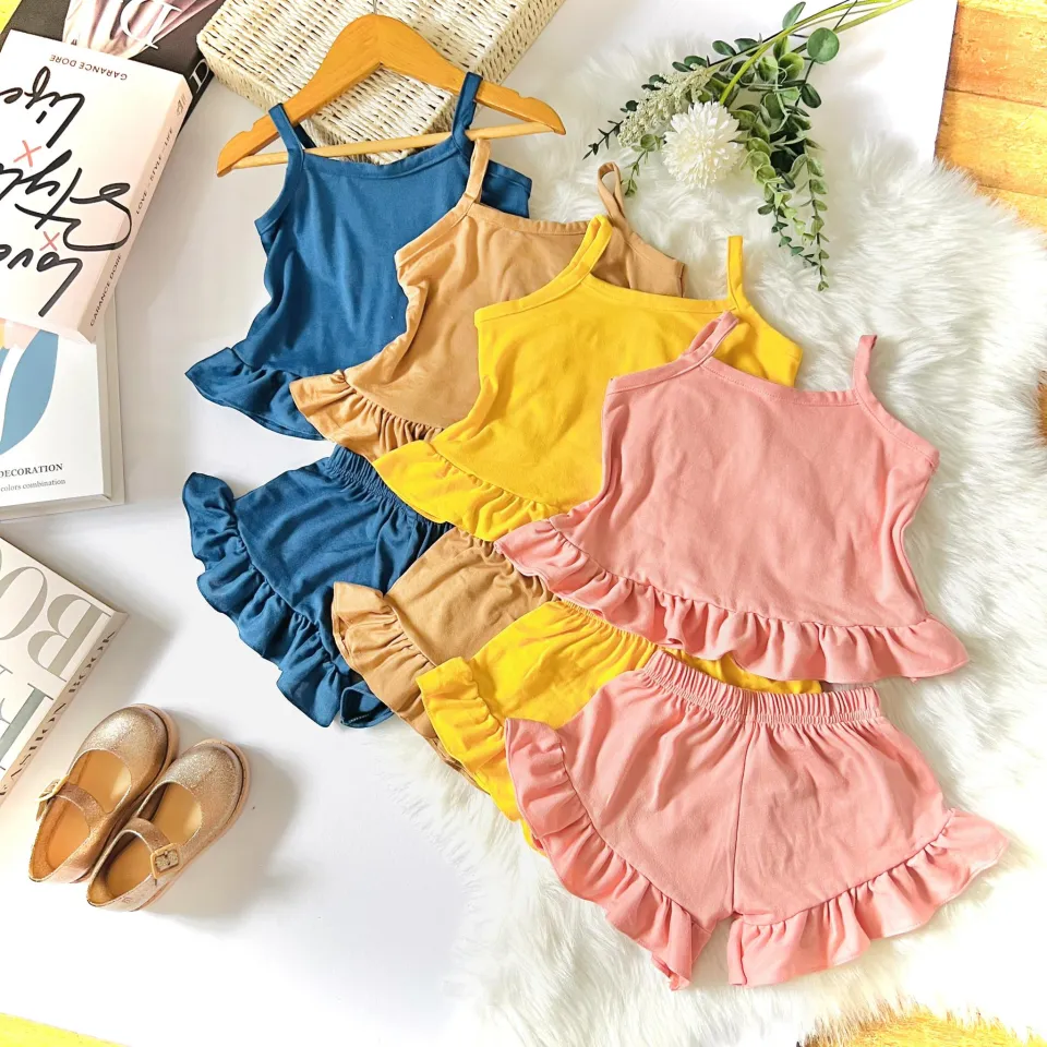 6PC Bundle Kids Ruffles Outfit – Baby Girls Summer Sleeveless Top