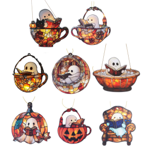 ของตกแต่งฮัลโลวีนแขวนหน้าต่างอะคริลิคทนทานสำหรับจัดแสดงในบ้านและสวนประดับในฤดูใบไม้ร่วงกลางแจ้ง