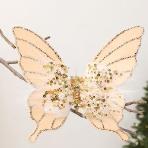 BEDDEH Lấp lánh Đồ trang trí hình bướm chủ đề Giáng sinh. Tinh tế Kẹp dây chuyền hình bướm nhân tạo Đồ trang trí dây chuyền Giáng sinh Hoàn thiện bằng công nghệ phủ nhung Bướm mô phỏng treo Cây thông Noel