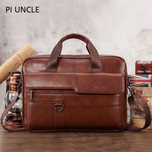PIUNCLE Brand New Style New Genuine Leather Designer Mens Briefcase Large Capacity Document Handbags For 15.6" Laptop Male Business Office Bags Waterproof Leather Bag For Men Leisure Backpack Computer Laptop Handbags Shoulder Bag Trend Natural Cowhide