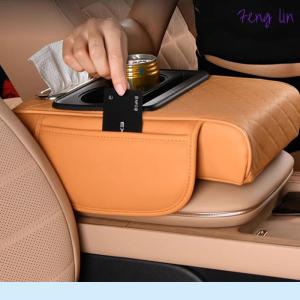 🔥🔥🔥fenglin Car Arm Rest Tissue Box Truck Vehicles Center Console Box Extension Armrest Cushion Soft Elbow Support Cup Holder Organizer Bag