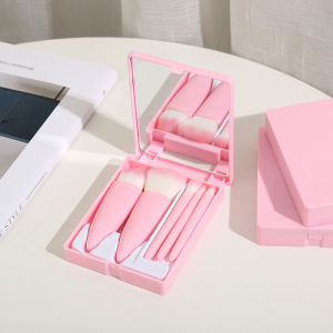 [5 PCS] Brush Set Kuas Make Up Portable Plus Cermin Bulu Tebal Premium