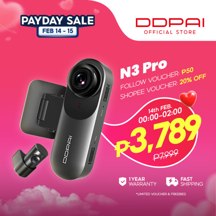 DDPAI Mola N3 Pro Dashcam 1600p 2K GPS QHD Night Vision 140