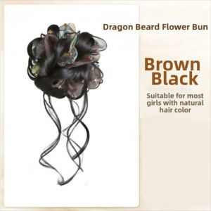 OUTOPEN Synthetic Womens Messy Bun Hair Extensions Elastic Bands Hair Pieces Mesh Crystal Scrunchie Bun Hair Accessories Fluffy Flower Bun Head Wig Adds Hair Volume