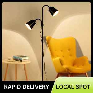 Floor lamp living room bedroom creative straight rod fabric decoration floor vertical light straight rod black +9 watt three gear dimming