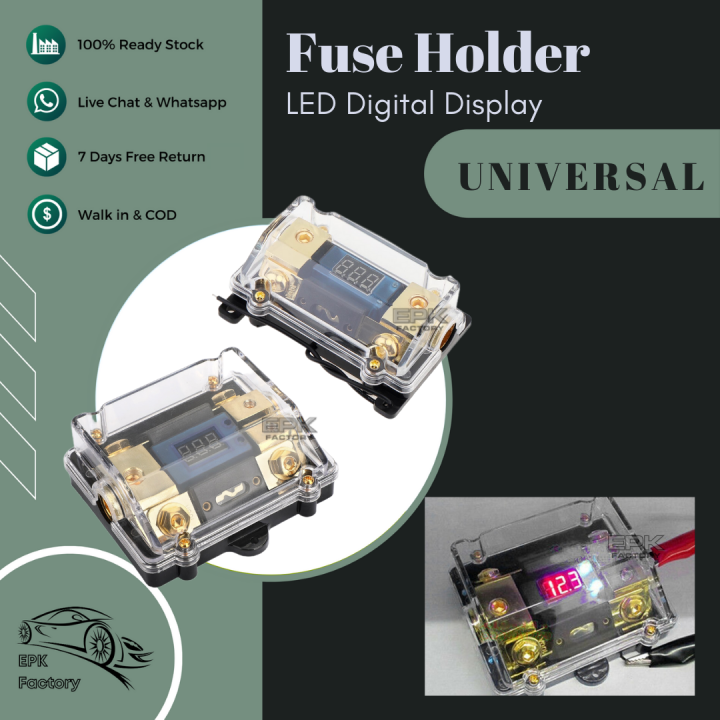 Universal Car Audio Power Fuse Box Holder Block with LED Voltage
