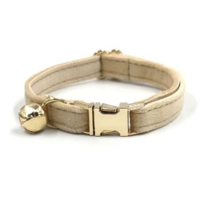 WLVYH Velvet Cat Collar Cute with Bell Puppy Collar Portable Light Gold Buckle Kitten Collars Necklace Pet