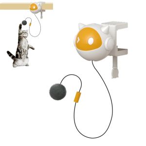 HEALMEYOU Moving Teaser Interactive Cat Toy Spring Rod Automatic Lifting Smart Ball Toy Teaser Toy Plush Ball Automatic Rolling Ball Relieve Boredom