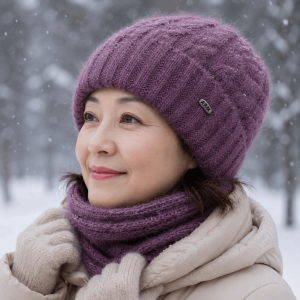 FLYING Thickened Beanie Cap Round Top Solid Color Winter Hat Fashion Ear Protection Winter Cap Women