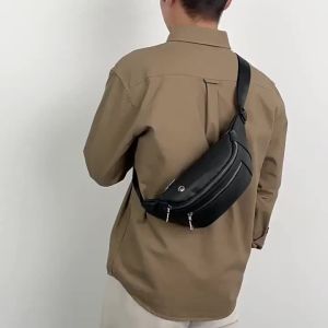 多功能新款大容量男士胸包真皮腰包斜挎包单肩运动牛皮休闲手机包Multifunctional new large-capacity mens chest bag genuine leather waist bag crossbody bag single-shoulder sports leather casual mobile phone bag