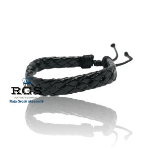 [Bayar di Tempat] GELANG KULIT HITAM PRIA COWOK
