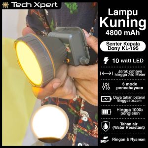 SENTER KEPALA DONY KL-195 LED 10 WATT DIMMER SUPER TERANG CAHAYA KUNING & PUTIH ANTI AIR