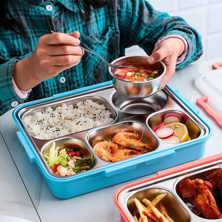 5 Compartments Lunch Box Stainless Steel Leak-Proof Large Bento Boxes ...