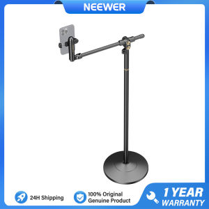 NEEWER Phone Floor Stand with Horizontal Extension Arm Adjustable Bed Phone Holder Clamp Mount for Video Recording Weighted Metal Base ST009