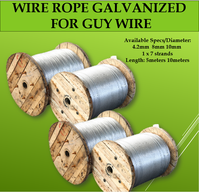 Vision Lifting 8 5m 10m Guy Wire Standard 1x7 4.2mm-10mm Galvanized Steel  Wire Strand Stay Wire Wire Rope