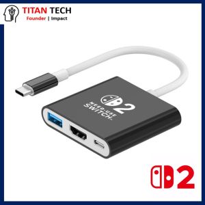 (SG) NS2 100W 3-in-1 Portable USB-C HDMI Hub TV Adapter 4K 60hz Dock Screen Projector Accessories 2m Type C For Nintendo Switch 2 1 OLED