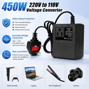Voltage Converter Travel 220V To 110V Step Down Transformer Voltage 400W AC Converter Power Adapte UK 3 Pin Plug