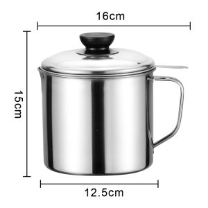 OULPAI หม้อกรองน้ำมัน ที่กรองน้ำมัน ตะแกรงกรองน้ำมัน หม้อกรองสแตนเลส หม้อเก็บน้ำมัน หม้อกรอง ความจุ 1.3 ลิตร ไม่เป็นสนิม ทนความร้อนได้ดี