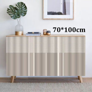 Cabinet Curtain Self Adhesive Geometric Stripe Pattern Dust Proof Kitchen Cupboard Shelf Cover Home Decor