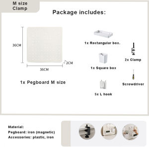 Metal Pegboard Magnetic Free-standing No Need Sticker No Need Drill Desk Organizer