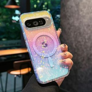 Gradient Bling Glitter Magnetic Wireless Charge For Magsafe Case For Google Pixel 10 9 ProXL 10Pro 9Pro 9A Colorful Clear Cover