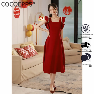 Cocoepps ĐầM Dạ HộI Đỏ cửa sau ĐầM Nữ Hàng ngày mùa hè 2023 mới