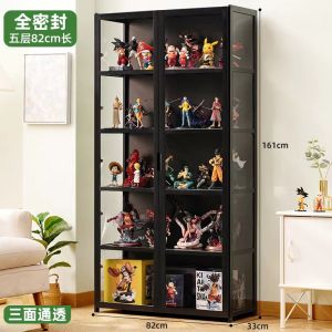 4/5 Layers Display Cabinet 2 Doors Acrylic Bamboo Three Sided Transparency for living room display