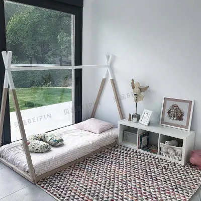 New Nordic Childrens Triangular Wooden Frame Bed Ins Style Wooden Frame House Bed Bed and Breakfast Floor-standing Childrens Room Solid Wood Bed
