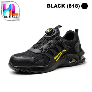 HL MALL Safety Shoes Sport Shoes Low-Cut Mens Anti-Smashing Anti-Piercing Steel Toe Cap with Rotating Button protection work shoes - 818 (BLACK)