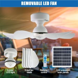 Solar Ceiling Fan With Panel Solar Outdoor Ceiling Fan with LED Lights Remote Control Solar Fan 16 Inch Rechargeable Fan Light For Garage Camping