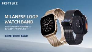 sure Milanese Loop Watch Band Compatible with Watch 42/44/45/46/49mm Metal Stainless Steel Mesh Dual Magnetic Clasp for Series 9/8/7/6/5/4/SE/3/2/1 Ultra Men & Women Black