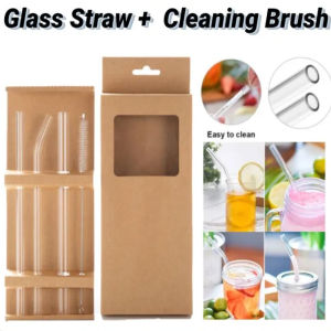 4PCS/Set High Borosilicate Glass Straws Reusable Drinking Straw for Cocktails Bar Accessories Straws with Brushes